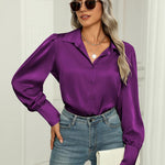 Zeagoo Womens Satin Blouse Lantern Long Sleeve Silk Shirt