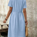 Zeagoo Womens Midi Dress Short Sleeve A-Line Cotton Linen Dress