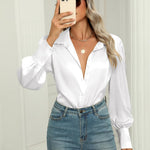 Zeagoo Womens Satin Blouse Lantern Long Sleeve Silk Shirt