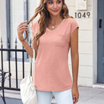 Zeagoo Womens Cap Sleeve V Neck T Shirts with Pocket