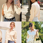 Zeagoo Women's Satin Blouse Elegant V-Neck Silk Blouse (DE Only)