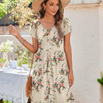 Zeagoo Womens Floral Pleated Button Down Petal Mini Dress