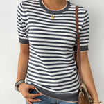 Zeagoo Womens Casual Short Sleeve Striped Sweater Shirt