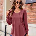 Zeagoo Women'S Puff Long Sleeve Shirts Pleated V Neck Tunic Tops