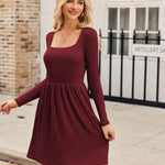 Zeagoo Womens Casual Sweater Dress Square Neck Knit Long Sleeve Dress