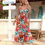 Zeagoo Womens Maxi Dress Spaghetti Strap Casual Printed Dress