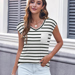 Zeagoo Womens Cap Sleeve V Neck T Shirts with Pocket