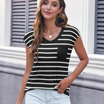 Zeagoo Womens Cap Sleeve V Neck T Shirts with Pocket