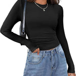 Zeagoo Womens Long Sleeve Stretch Crewneck Ribbed T-Shirt
