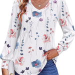 Zeagoo Women'S Puff Long Sleeve Shirts Pleated V Neck Tunic Tops