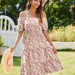 Zeagoo Womens Casual Dress Square Neck Puff Sleeve Boho Dress