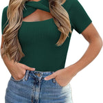 Zeagoo Womens Short Sleeve T Shirts 2024 Summer Casual Knit Slim Fit Trendy Basic Cute Sweater Tops