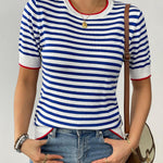 Zeagoo Womens Short Sleeve Sweaters Casual Striped Shirts