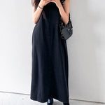 A-Line Loose Pockets Solid Color Tied Round-Neck Maxi Dresses