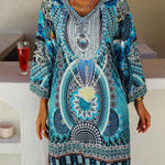 A-Line Flared Sleeves Printed Split-Joint V-Neck Mini Dresses