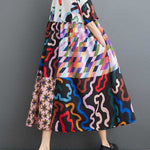 A-line Loose Buttoned Printed Split-Joint Lapel Midi Dresses Shirt Dress