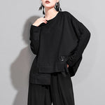 Solid Color Asymmetric Split-Joint Zipper Loose T-Shirt