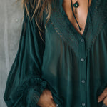 Quiet Luxury Chiffon Lace Splicing Tie Neckline Blouse