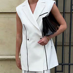 Loose Sleeveless Buttoned Contrast Color Shoulder Pad Zipper Notched Collar Vest Outerwear