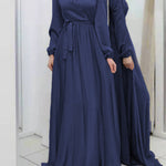 Long Sleeves Loose Pleated Solid Color Tied Waist Maxi Dresses