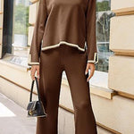 Tanming Long Sleeved Knitted and Wide Leg Pants Two Piece Set