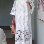 Confidence and Adventure Flower Lace V-neck Bell Sleeve Loose Midi Dress