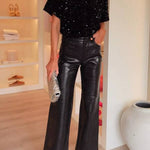 Autumn and winter round neck velvet sequined nightclub short-sleeved T-shirt top