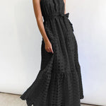 Loose Sleeveless Plaid Ribbed Stand Collar Maxi Dresses
