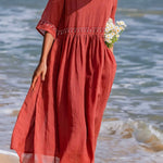 Cotton And Linen Embroidered Loose Dress