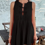 A-Line Loose Pleated Solid Color Tied Round-Neck Mini Dresses Vest Top