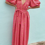 Summer Loose Printed Cardigan Short-sleeved Long Dress