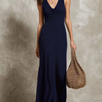 Vintage V-neck Fitted Knit Midi Dress