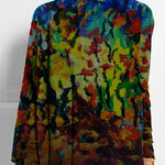 Batwing Sleeves Long Sleeves Asymmetric Printed Split-Side High Neck T-Shirts Tops