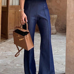 High Waisted Loose Solid Color Split-Joint Jean Pants Bottoms