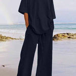 Casual Living Solid O Neck Short Sleeve Two Pieces(11 Colors)
