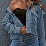 Flap Pockets Turn Down Collar Corduroy Shacket