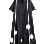A-Line Half Sleeves Buttoned Pockets Polka-Dot Split-Front Split-Joint Lapel Midi Dresses Shirt Dress