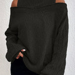 Long Sleeves Loose Hollow Solid Color Split-Joint Cold Shoulder Pullovers Sweater Tops