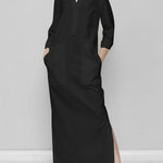 Long Sleeves Loose Solid Color Split-Joint V-Neck Maxi Dresses