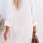 Loose Mid-length Jacket Casual Solid Color Shirt Mini Dress