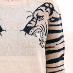 Oatmeal Tiger Printed Long Sleeve Sweater