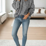 Lazy style thick needle hollow loose round neck sweater