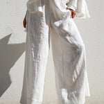 High Waisted Loose Elasticity Solid Color Split-Joint Pants Trousers