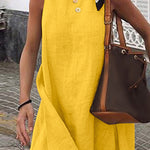Round Neck Sleeveless Solid Cotton Linen Mini Dress