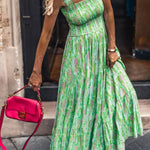Green-French Sleeveless Floral Suspender Skirt