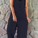 Cassie Button Patch Pocket Suspender Wide Leg Jumpsuit