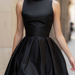 Black Sleeveless High-Neck Fit-and-Flare Mini Dress