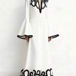 A-Line Flared Sleeves Abstract Printed Contrast Color Hollow Line Split-Joint Stand Collar Maxi Dresses