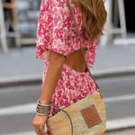 Red floral V-neck leisure holiday dress