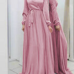 Long Sleeves Loose Pleated Solid Color Tied Waist Maxi Dresses